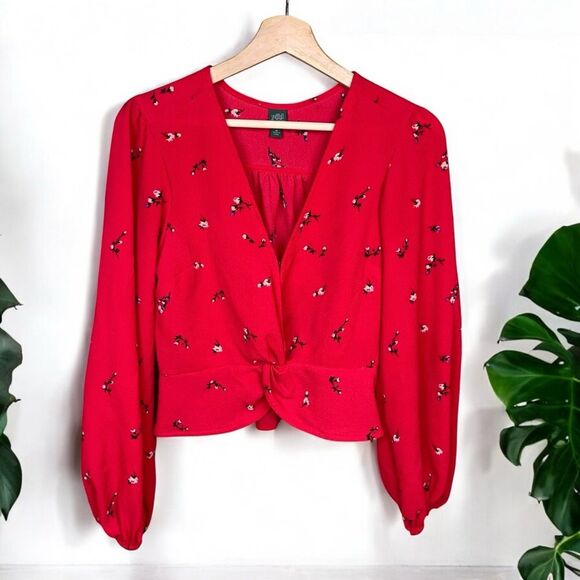 Wild Fable Red Floral Twist Front Blouse - Picture 3 of 11